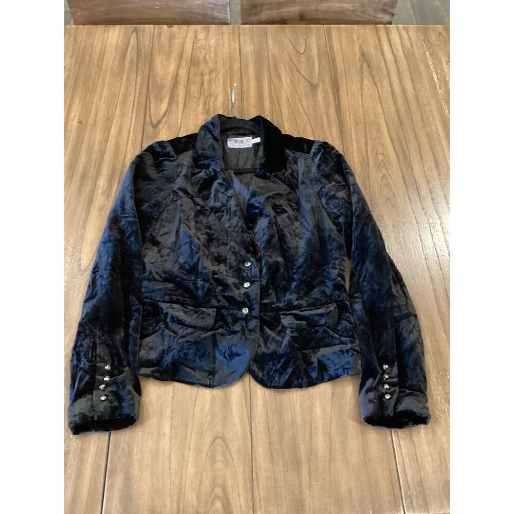 Vintage Juicy Couture Black Velvet Blazer Jacket Rhinestone Buttons Silk Lined 8